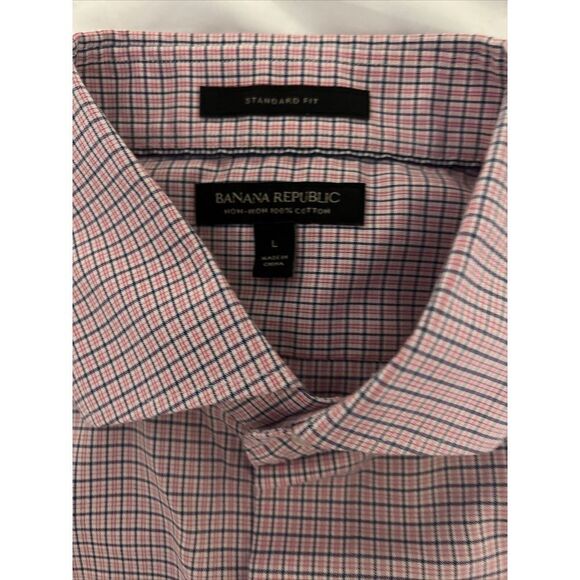 Banana Republic Men's Standard Fit Soft Wash Pink Check Shirt Large - Picture 6 of 6